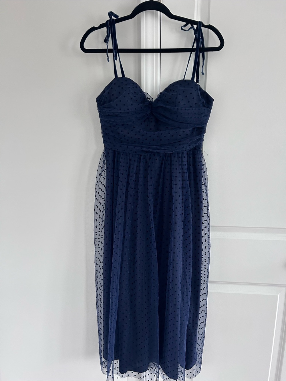 Lulu's Navy Blue Polka Dot Midi Dress